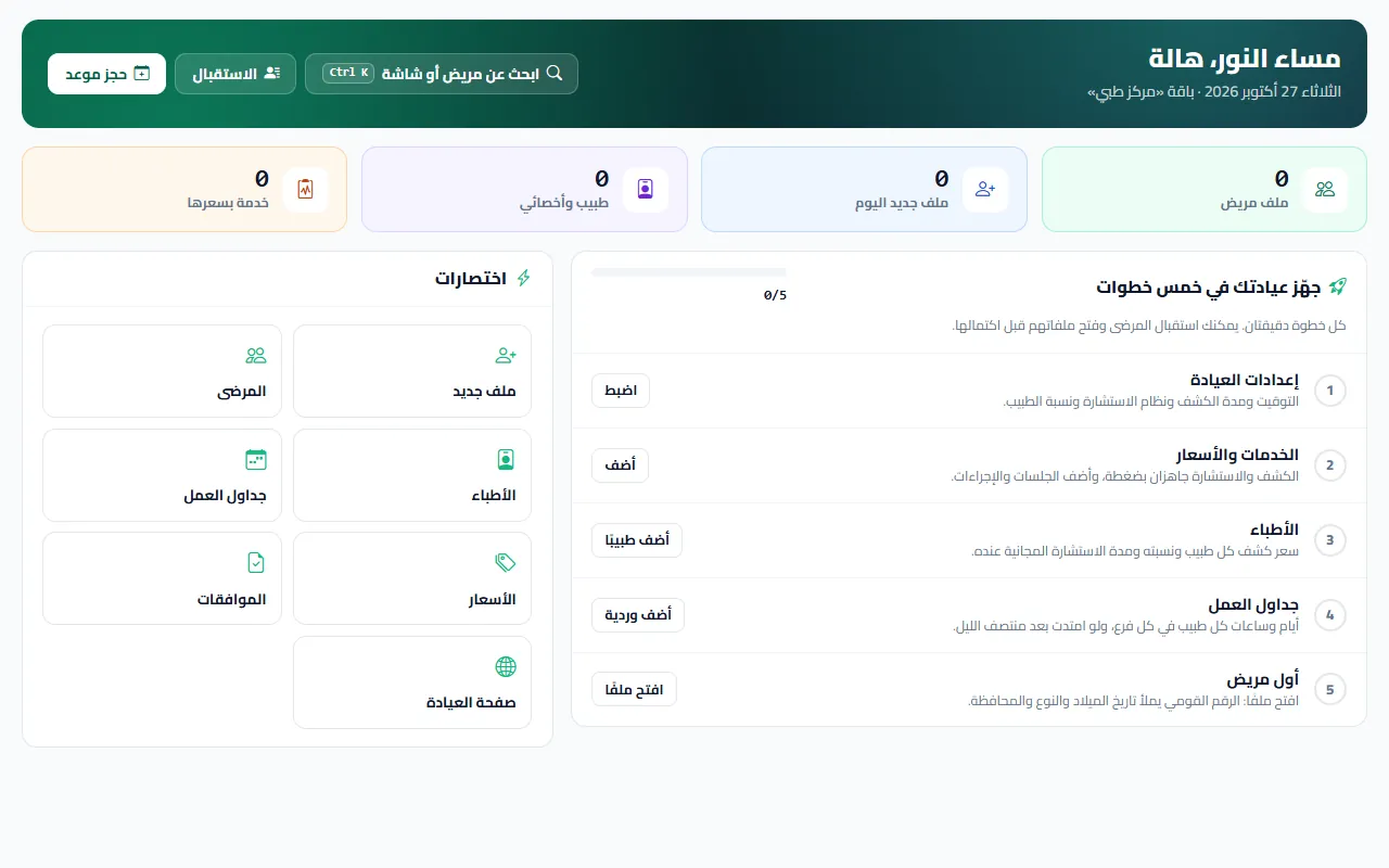 الصفحة الأولى: جهّز عيادتك في خمس خطوات