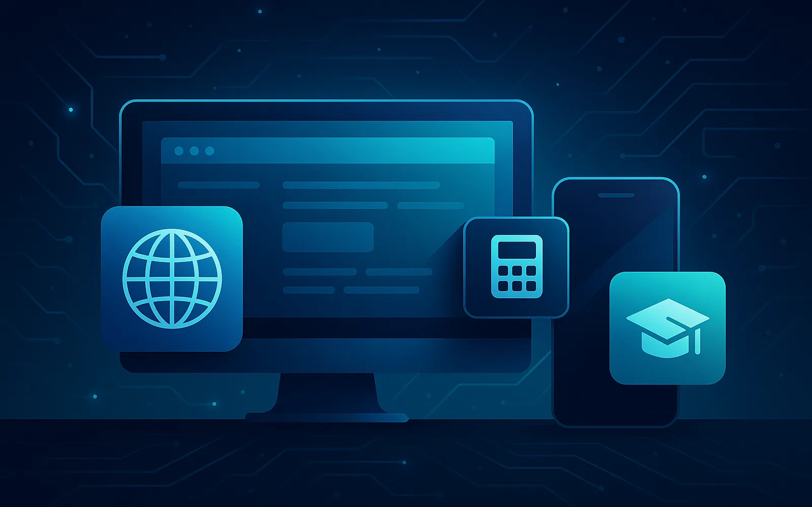 تصميم توضيحي للحلول التكنولوجية - تطبيقات ويب، موبايل، محاسبة، تعليم